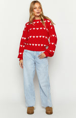 Lovey White Heart Stripe Jumper Image