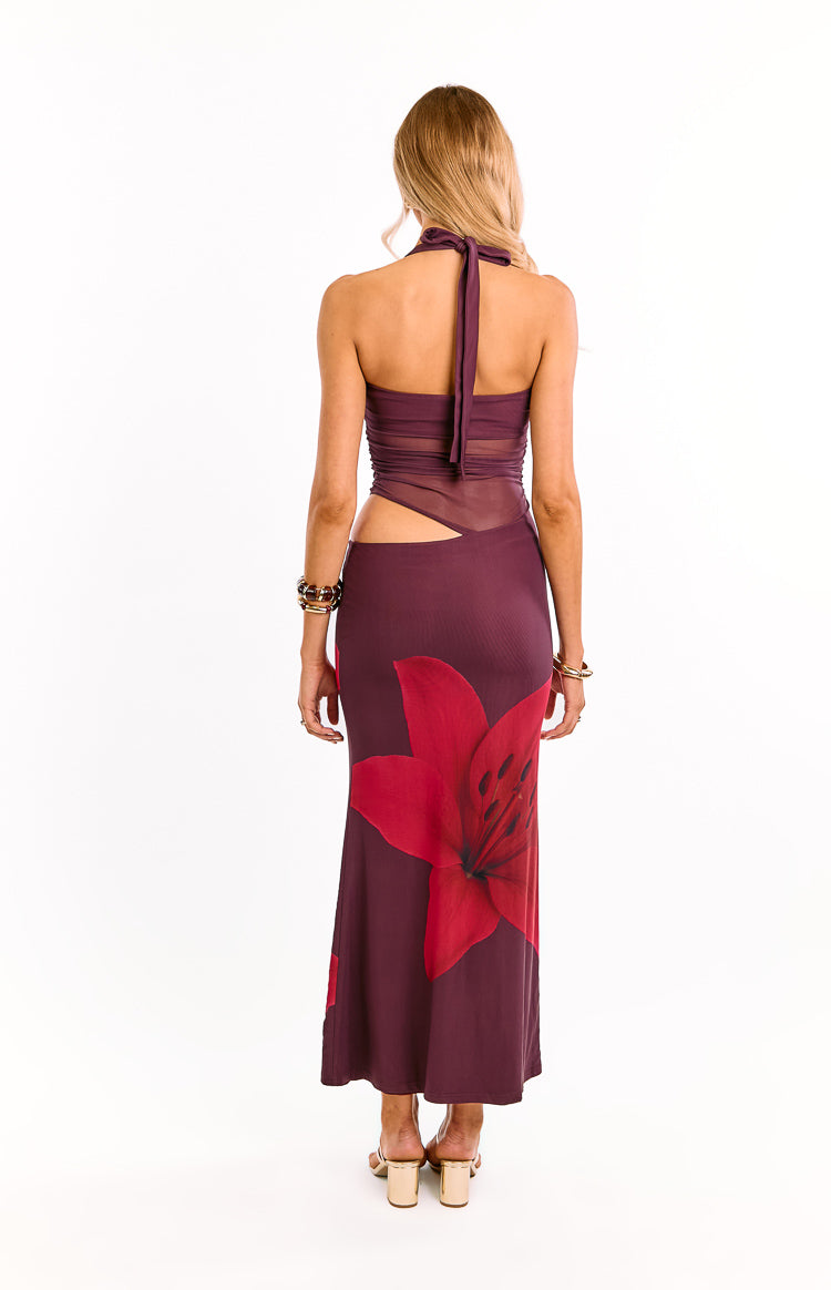 Lucinda Purple Floral Cut Out Maxi Dress Image