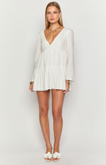 Lucky Heart White Long Sleeve Mini Dress Image