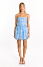 Luke Blue Sequin Strapless Party Mini Dress Image