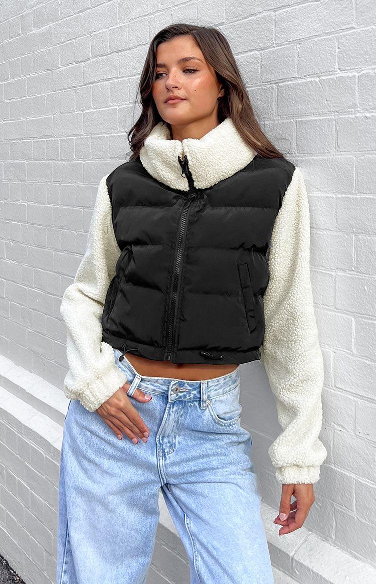 Maelle Black Sherpa Puffer Jacket Image