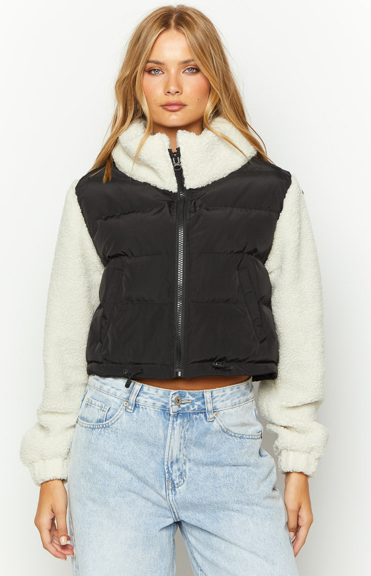 Maelle Black Sherpa Puffer Jacket Image