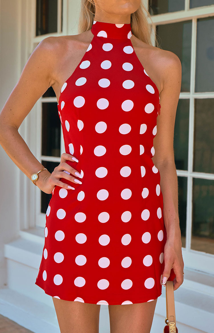 Maia Red Spot Halter Neck Mini Dress Image