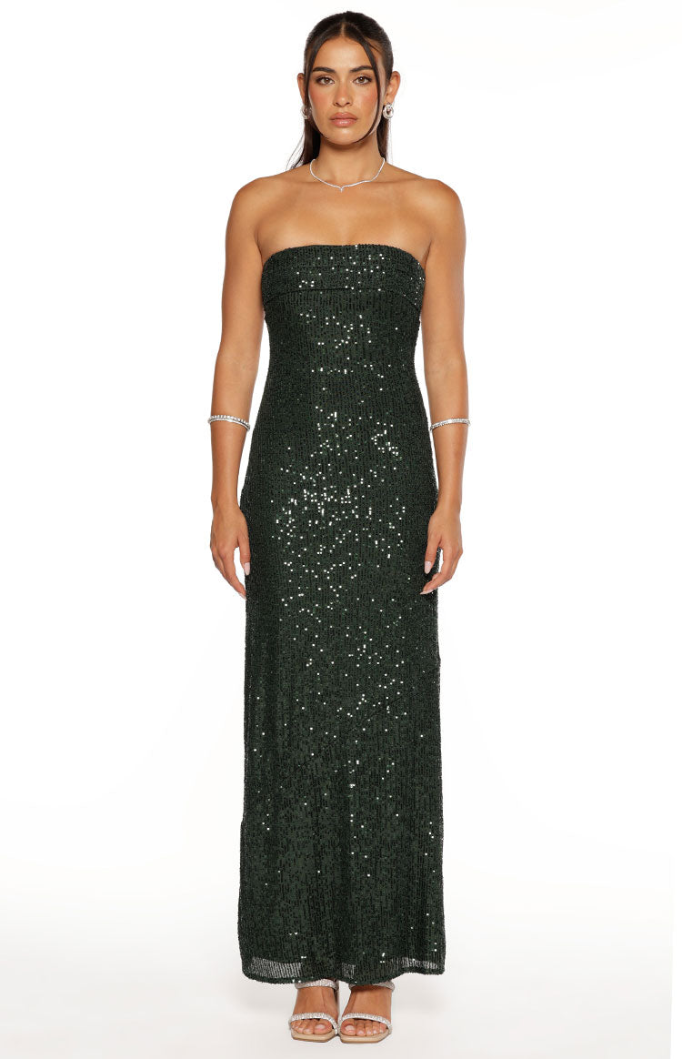 Maiah Emerald Green Sequin Maxi Dress Image