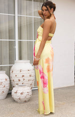 Maiah Yellow Hibiscus Floral Print Maxi Dress Image