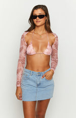 Main Act Pink Swirl Snake Print Top And Bolero Image
