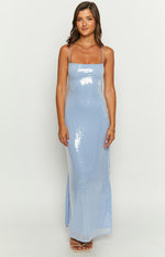 Manhattan Blue Sequin Slip Maxi Formal Dress Image