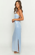 Manhattan Blue Sequin Slip Maxi Formal Dress Image
