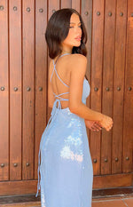Manhattan Blue Sequin Slip Maxi Formal Dress Image