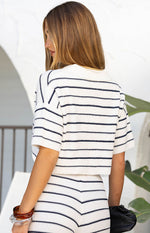 Maple White Navy Stripe Cropped Knit Sweater Image