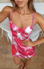 Marbelle Pink Floral Satin Print Mini Dress Image