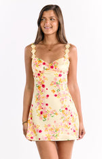 Marbelle Yellow Bloom Satin Mini Dress Image