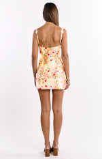 Marbelle Yellow Bloom Satin Mini Dress Image