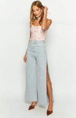 Marelle Light Denim Wide Leg Side Split Jeans Image