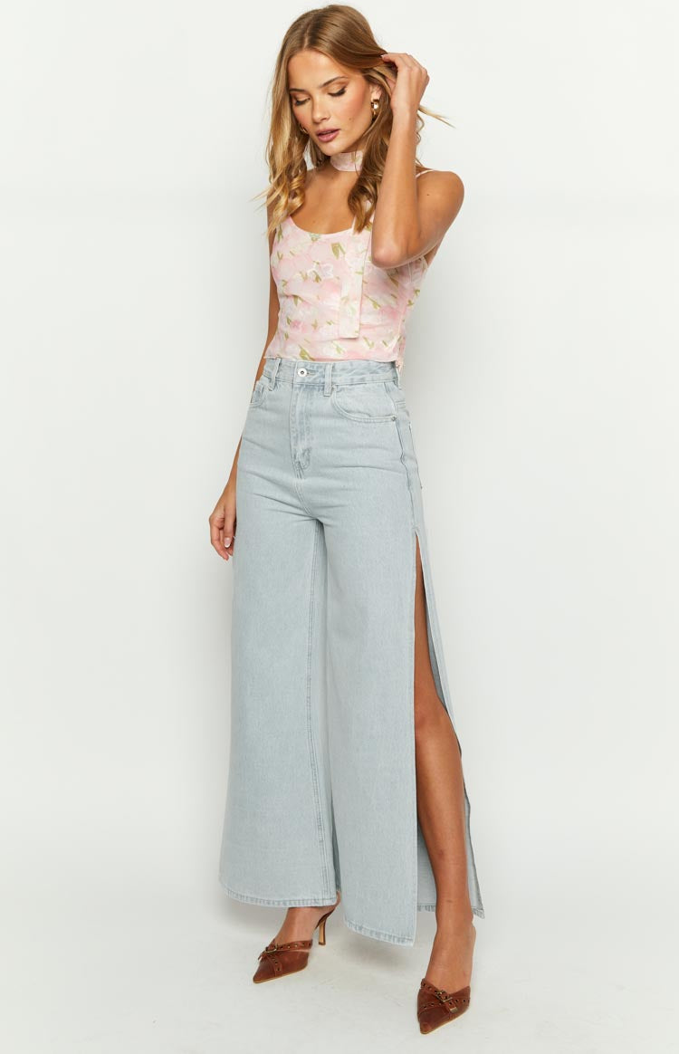 Marelle Light Denim Wide Leg Side Split Jeans Image