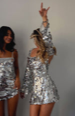 Marienne Silver Sequin Long Sleeve Mini Dress Image