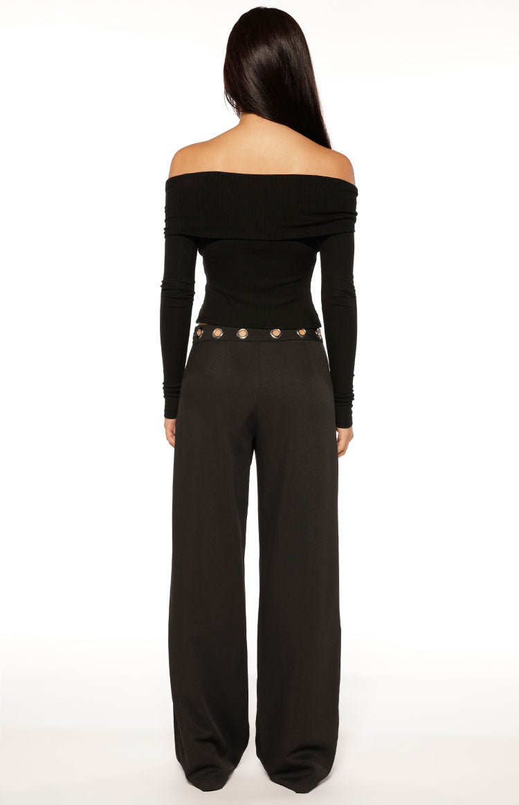 Marlin Black Off Shoulder Long Sleeve Top Image