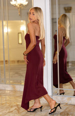 Maura Plum Strapless Asymmetrical Midi Dress Image