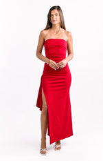 Merlo Red Crepe Strapless Formal Maxi Dress Image