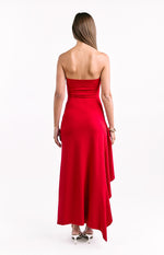 Merlo Red Crepe Strapless Formal Maxi Dress Image