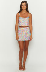 Milliana Painted Floral Pink Mini Skirt Image