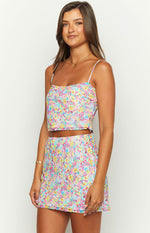 Milliana Painted Floral Pink Mini Skirt Image
