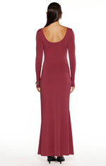 Misaki Burgundy Long Sleeve Wrap Maxi Dress Image