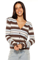 Misha Brown and Blue Stripe Button Down Cardigan Image