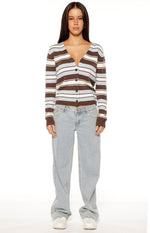 Misha Brown and Blue Stripe Button Down Cardigan Image