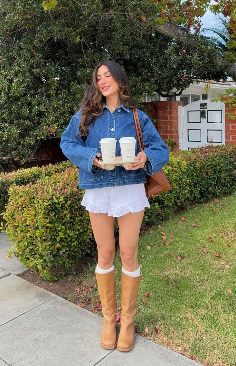 Beginning Boutique Mixie Mid Wash Denim Contrast Stitch Denim Jacket oversized cropped jacket with button front and collar