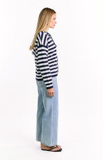 Mollie Navy Stripe Knit Zip Sweater Image