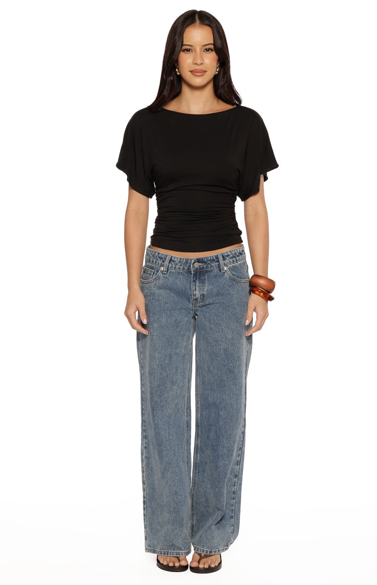 Muriel Black Ruched Waist Jersey Top Image