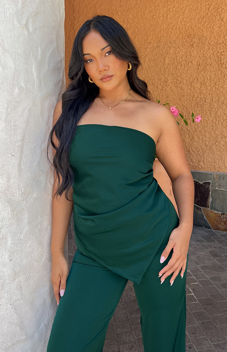 Beginning Boutique Mykonos Teal Scarf Top teal strapless asymmetric hem flowy top