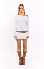 Myles White Long Sleeve Drop Shoulder Mini Dress Image