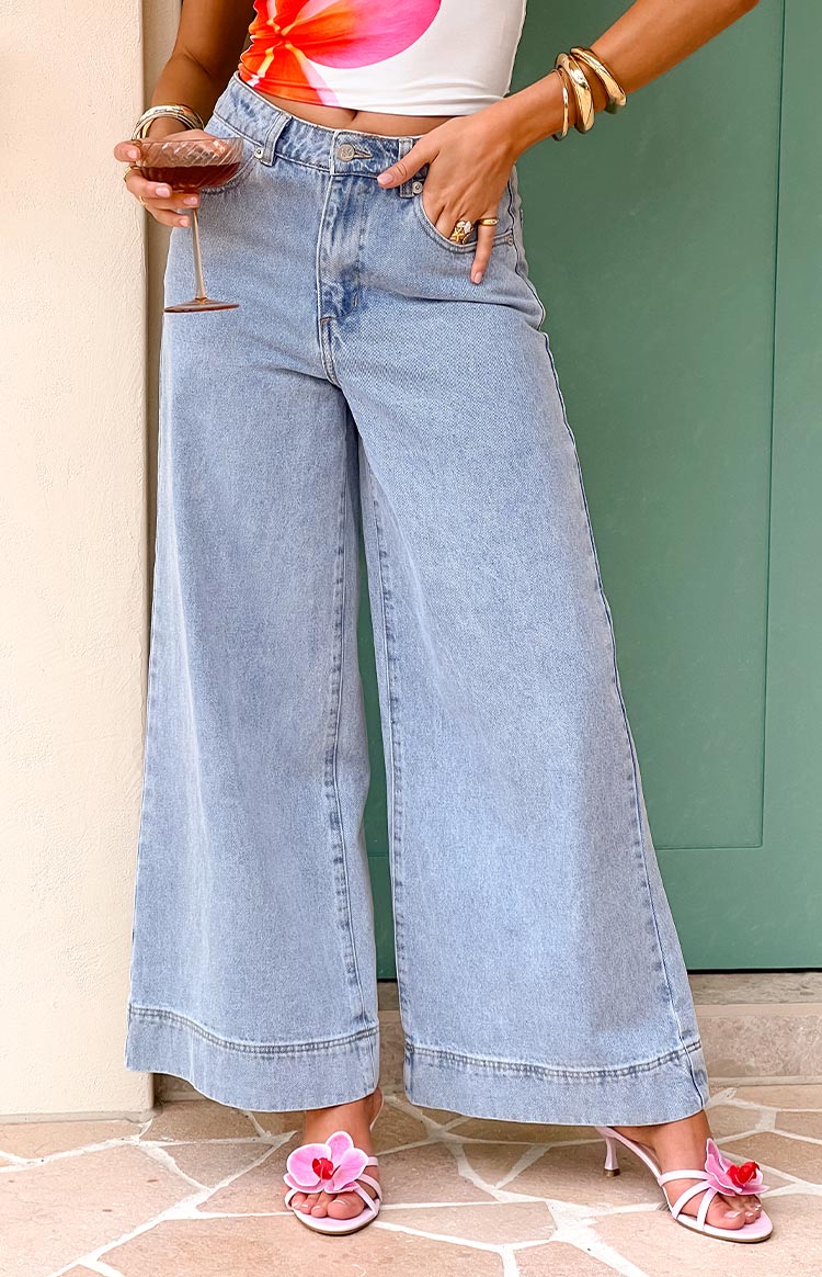 Khali Light Wash Denim Wide Leg Jeans Image