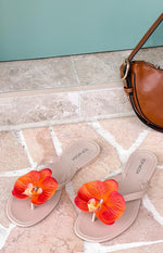 Love Me Not Tan Floral Thong Sandals Image
