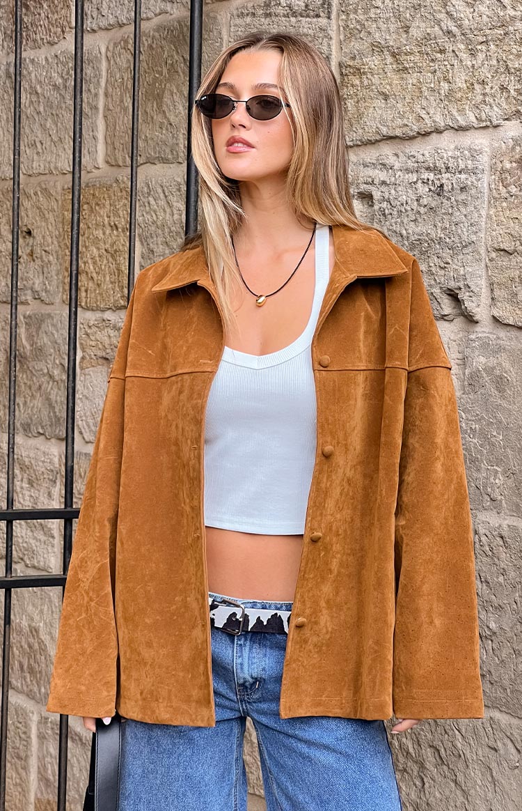 Suki Tan Suede Oversized Jacket Image