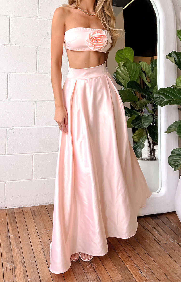 Nakiyah Pink Satin High Waisted Maxi Skirt Image