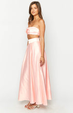 Nakiyah Pink Satin High Waisted Maxi Skirt Image