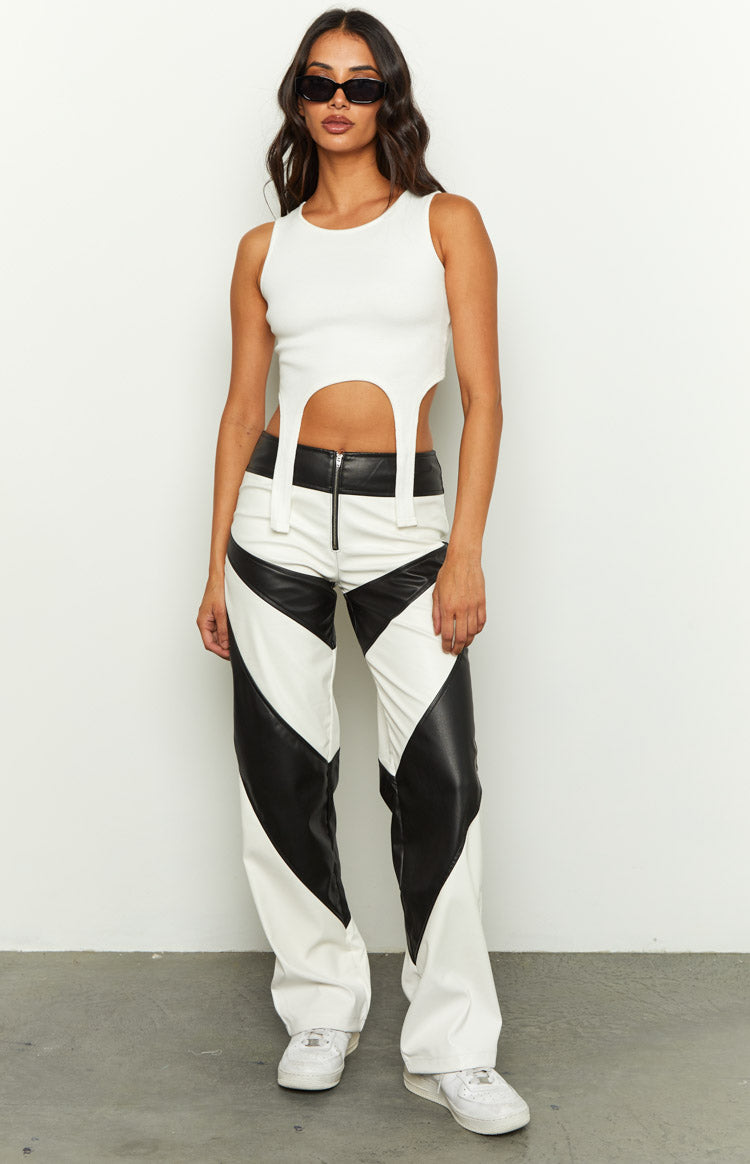 Night Rider PU White Contrast Pants Image