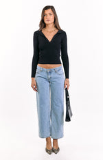 Nina Black Ribbed Knit Long Sleeve Sweater Image
