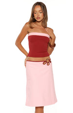 Orlanda Pink Contrast Bind Midi Skirt Image