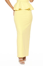 Beginning Boutique Olina Yellow Crepe Maxi Skirt yellow crepe fitted bodycon maxi skirt