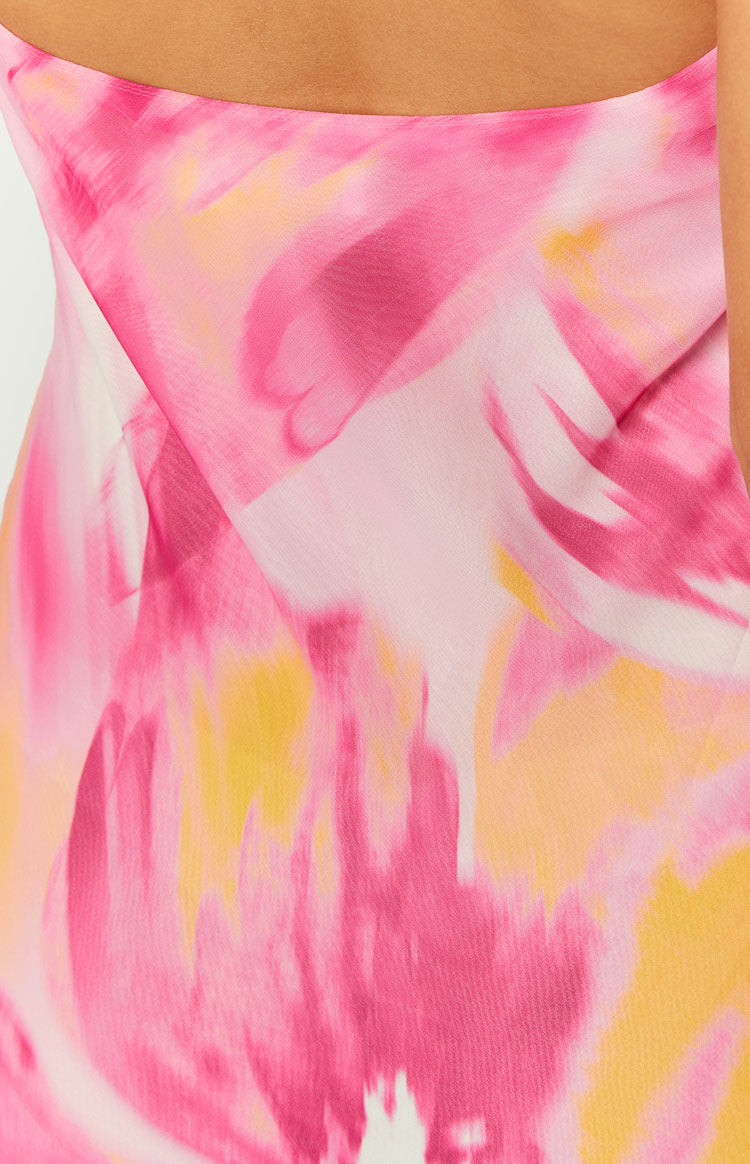 Orleans Pink Hibiscus Print Maxi Dress Image