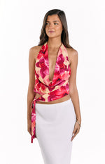 Ostara Yellow Orchid Cowl Neck Tie Top Image