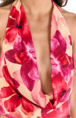 Ostara Yellow Orchid Cowl Neck Tie Top Image