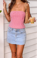 Paisley Red Gingham Strapless Top Image