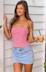 Paisley Red Gingham Strapless Top Image