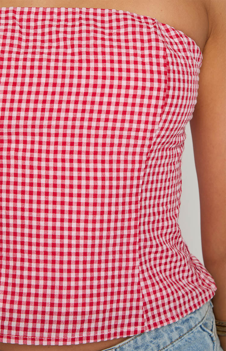 Paisley Red Gingham Strapless Top Image
