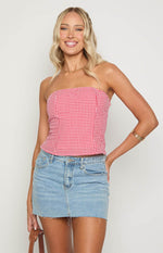 Paisley Red Gingham Strapless Top Image